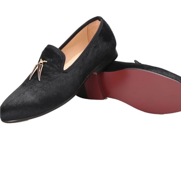 Black Velvet Gold Shark Tooth Loafers New Sz. 11M - Picture 1 of 8